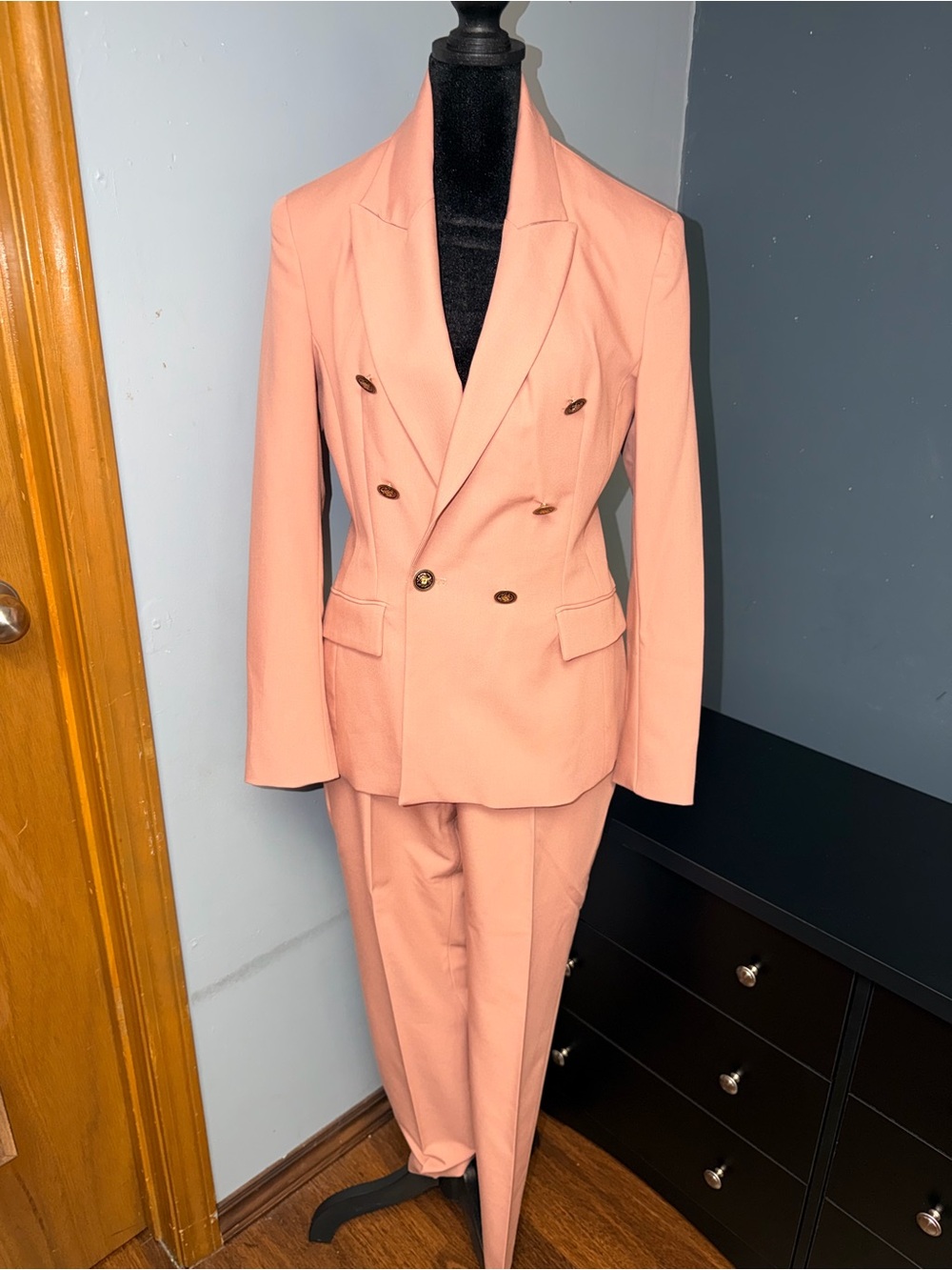 Double-Breasted Peach Women’s Suit Blazer & Trousers